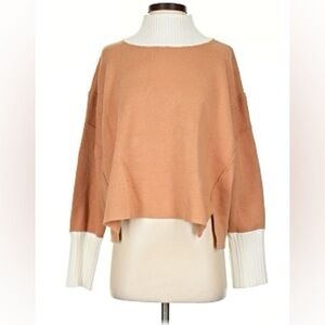 Maeve Anthropology Tan and Cream Crew Neck Cropped Sweater
